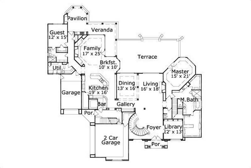Floor Plan First Story of Contemporary Plan #156-1835
