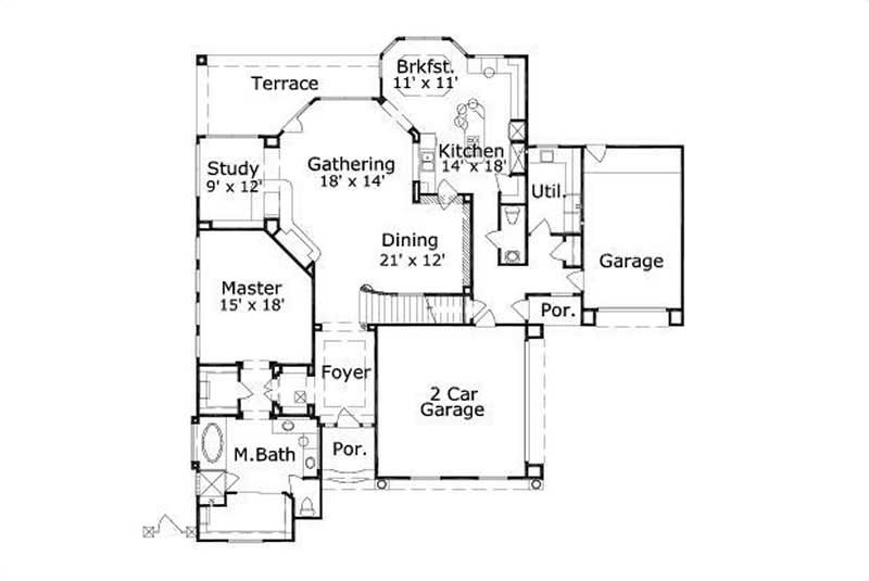 Floor Plan First Story of Country Plan #156-1853