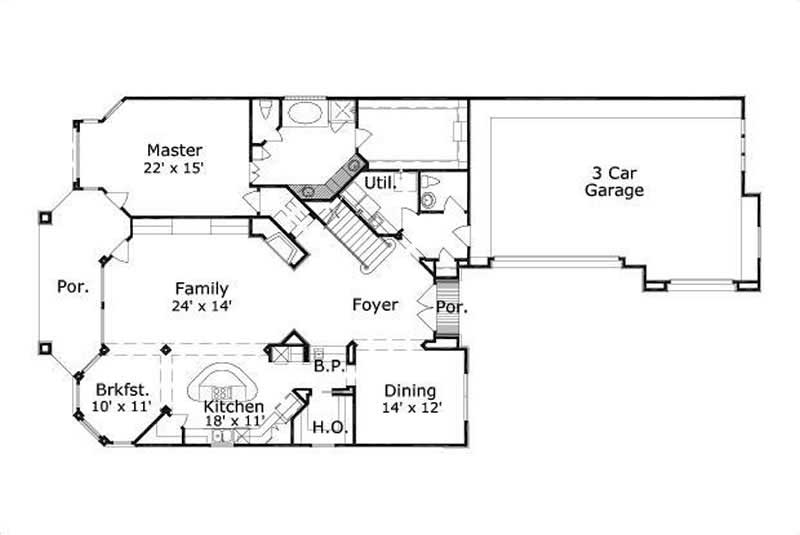 Floor Plan First Story of Country Plan #156-1869