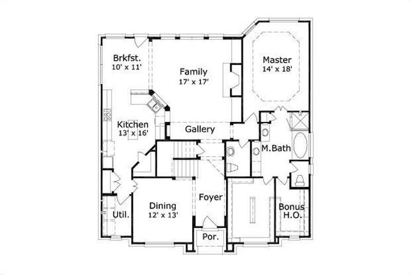 Floor Plan First Story of Traditional Plan #156-1871