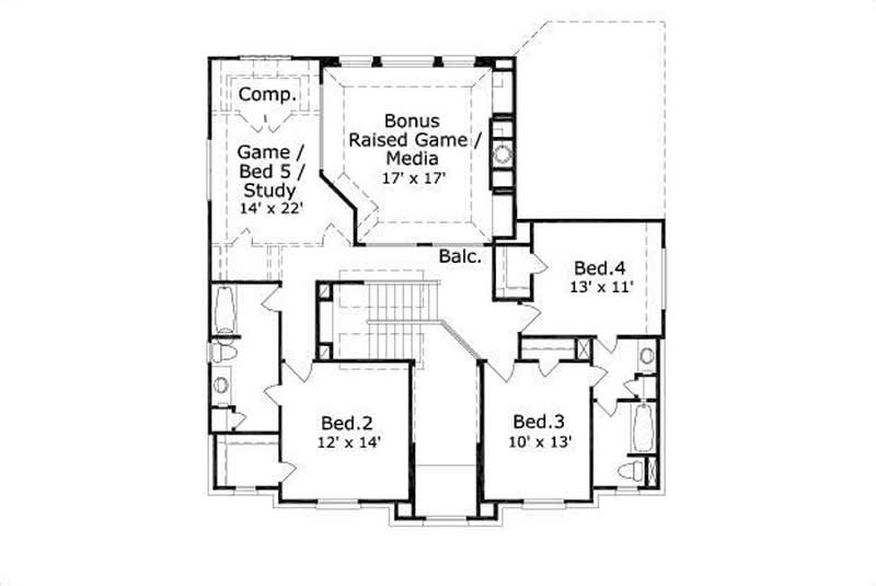 Floor Plan Second Story of Traditional Plan #156-1871