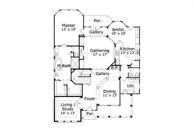Floor Plan First Story of Country Plan #156-1873