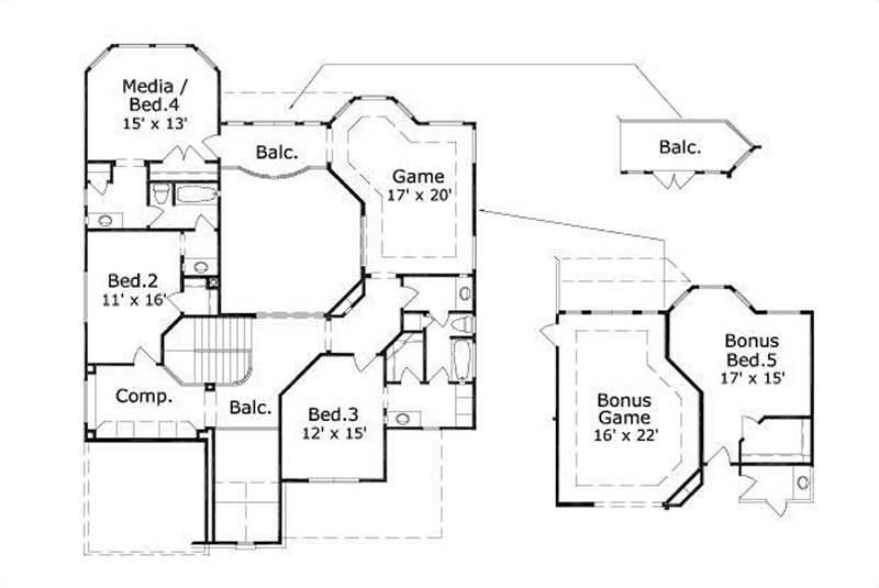 Floor Plan Second Story of Country Plan #156-1873