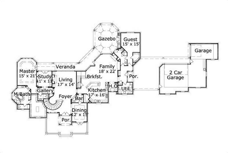 Floor Plan Second Story of Country Plan #156-1878
