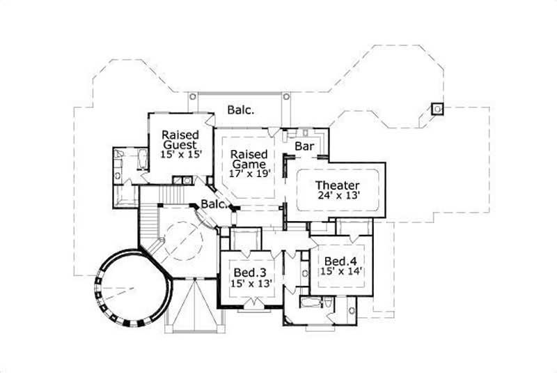 Floor Plan Second Story of Mediterranean Plan #156-1879
