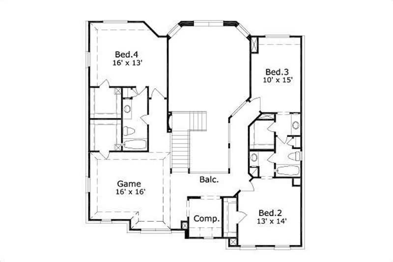 Floor Plan Second Story of Luxury Plan #156-1881