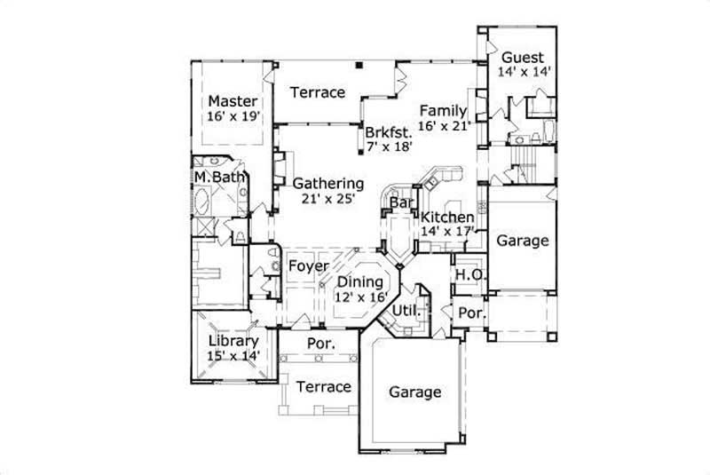 Floor Plan First Story of Mediterranean Plan #156-1888