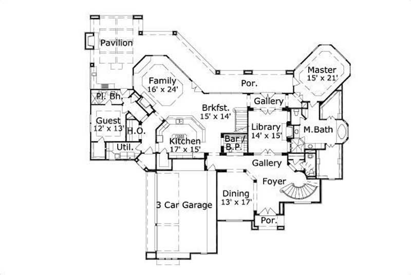 Floor Plan First Story of Country Plan #156-1891