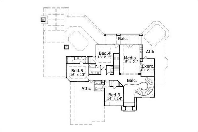 Floor Plan Second Story of Country Plan #156-1891