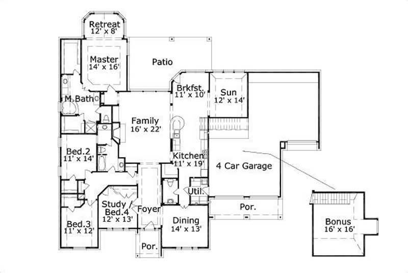 Floor Plan First Story of Ranch Plan #156-1903