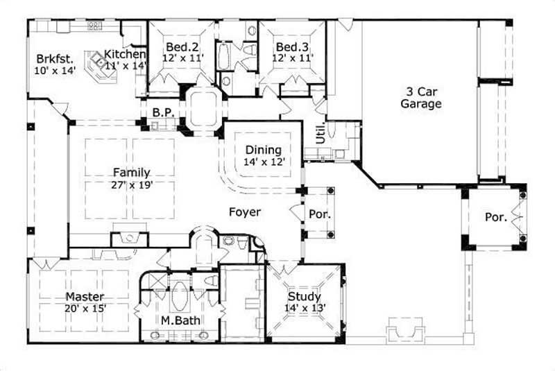 Floor Plan First Story of Mediterranean Plan #156-1904