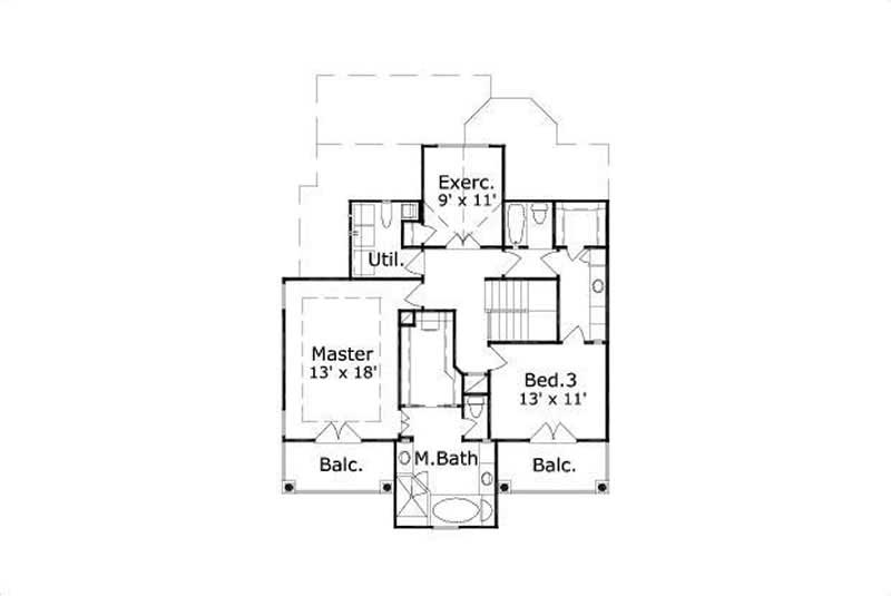 Floor Plan Second Story of Craftsman Plan #156-1911