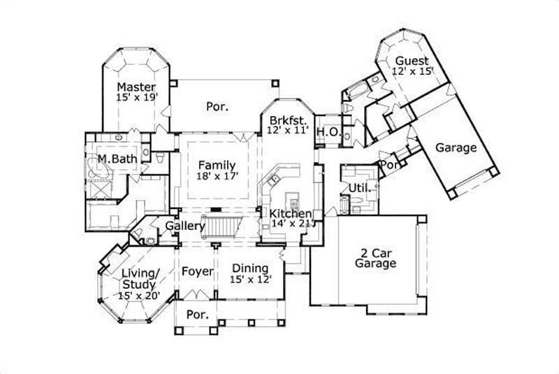 Floor Plan First Story of Luxury Plan #156-1914