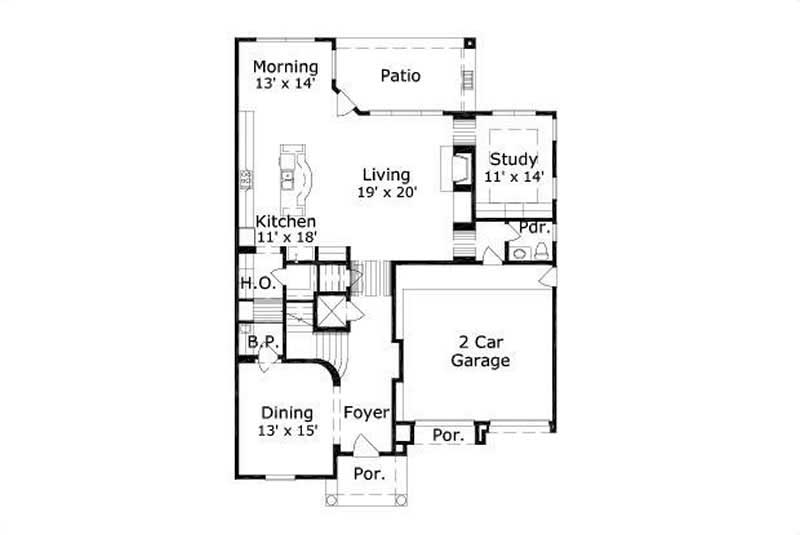 Floor Plan First Story of Mediterranean Plan #156-1925