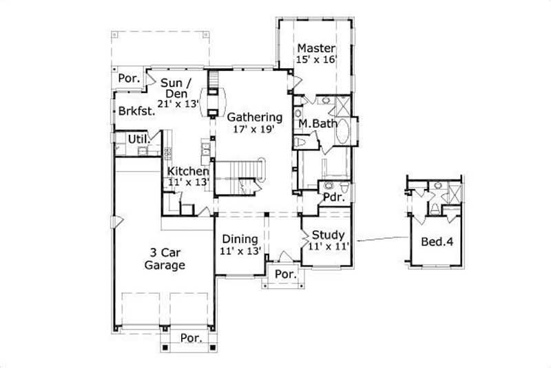 Floor Plan First Story of Traditional Plan #156-1926