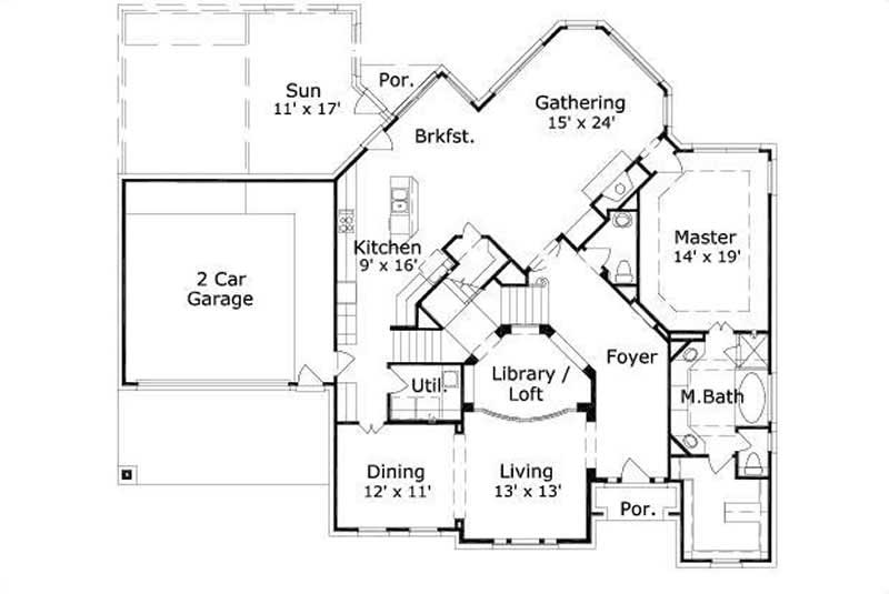 Floor Plan First Story of Luxury Plan #156-1936