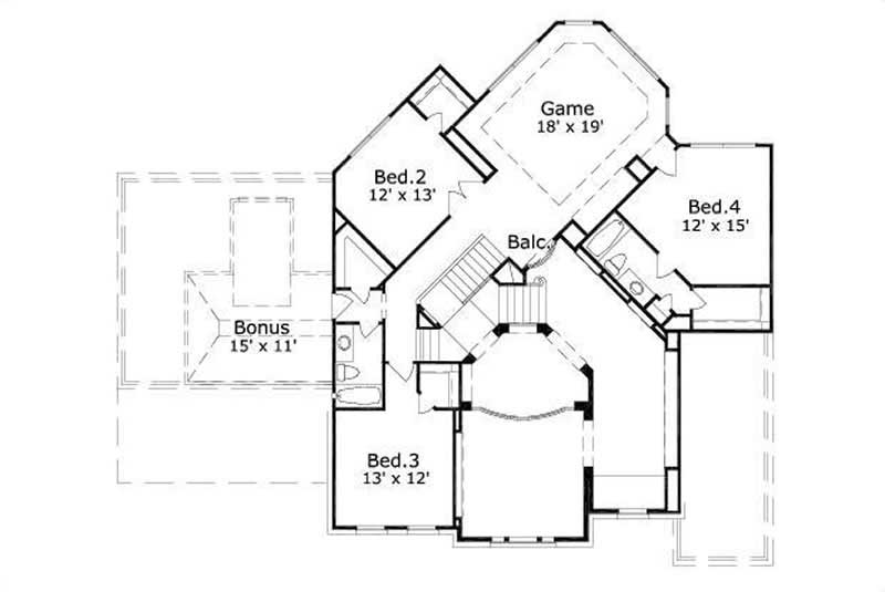 Floor Plan Second Story of Luxury Plan #156-1936