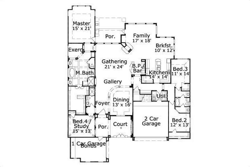 Floor Plan First Story of Country Plan #156-1939