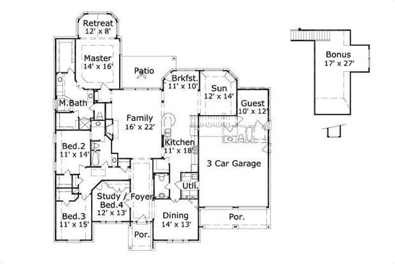 Floor Plan First Story of Country Plan #156-1941