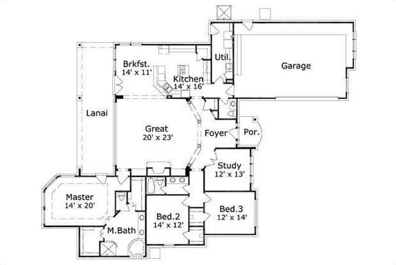 Floor Plan First Story of Ranch Plan #156-1943