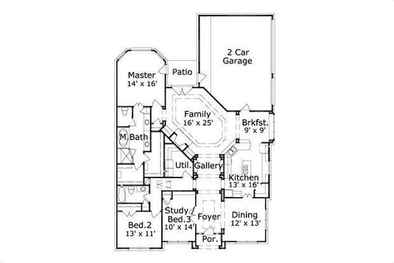 Floor Plan First Story of Ranch Plan #156-1947