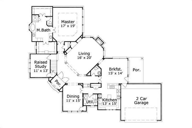 Floor Plan First Story of Country Plan #156-1954