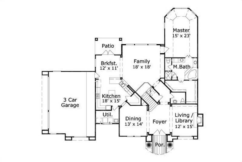 Floor Plan First Story of Mediterranean Plan #156-1957