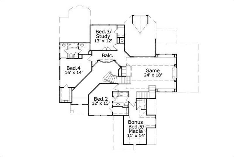 Floor Plan Second Story of Luxury Plan #156-1965