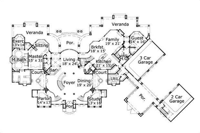 Floor Plan First Story of French Plan #156-1970