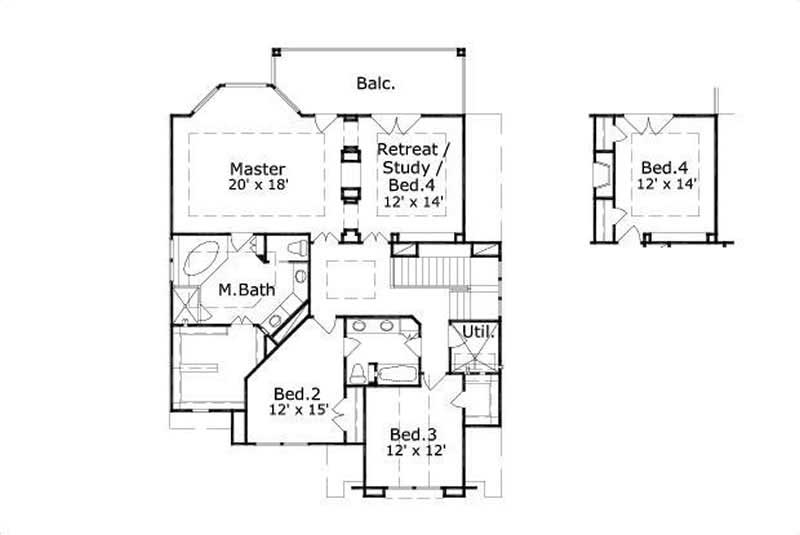 Floor Plan Second Story of Mediterranean Plan #156-1978