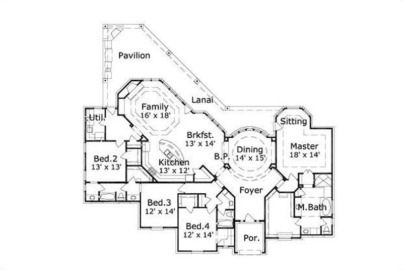 Floor Plan First Story of Ranch Plan #156-1982