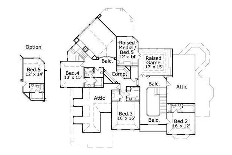 Floor Plan Second Story of French Plan #156-1983