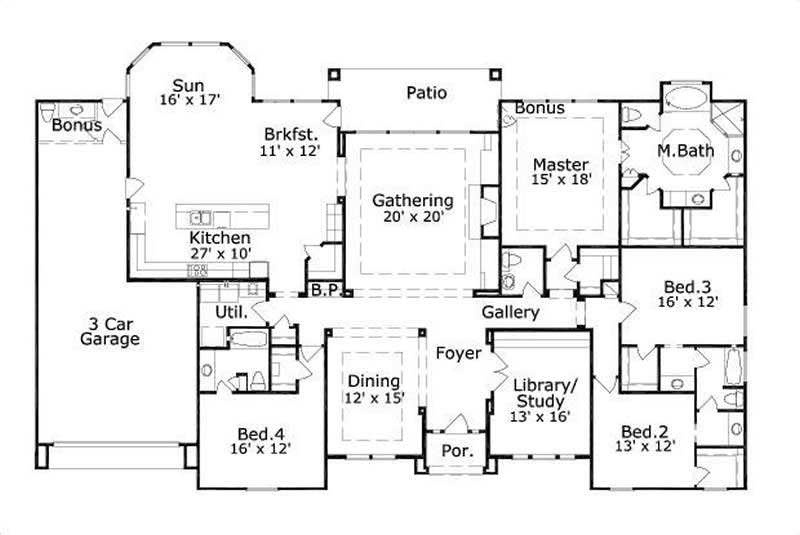 4 Bedroom Spanish House Plan with 3613 Square Feet Plan