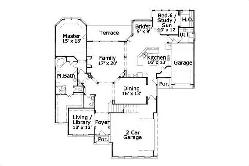 Floor Plan First Story of Luxury Plan #156-1990