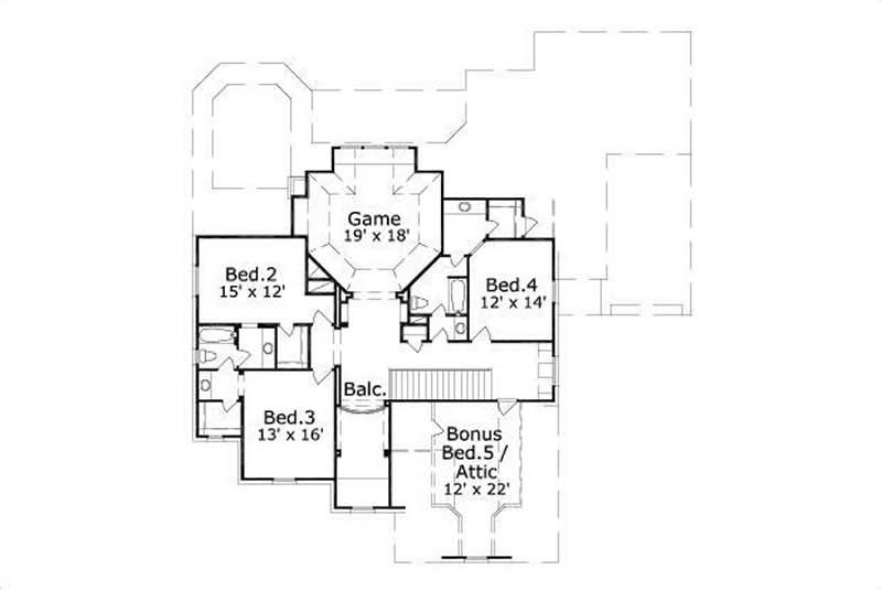 Floor Plan Second Story of Luxury Plan #156-1990