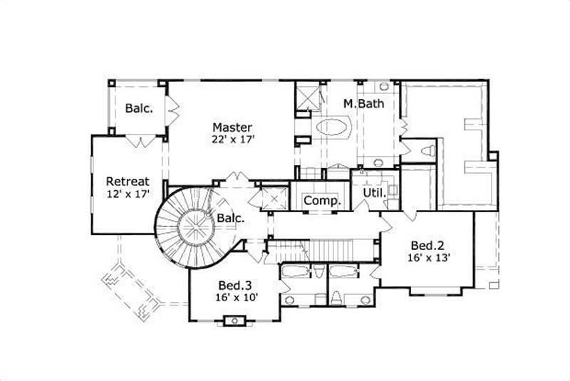 Floor Plan Second Story of Tuscan Plan #156-1991