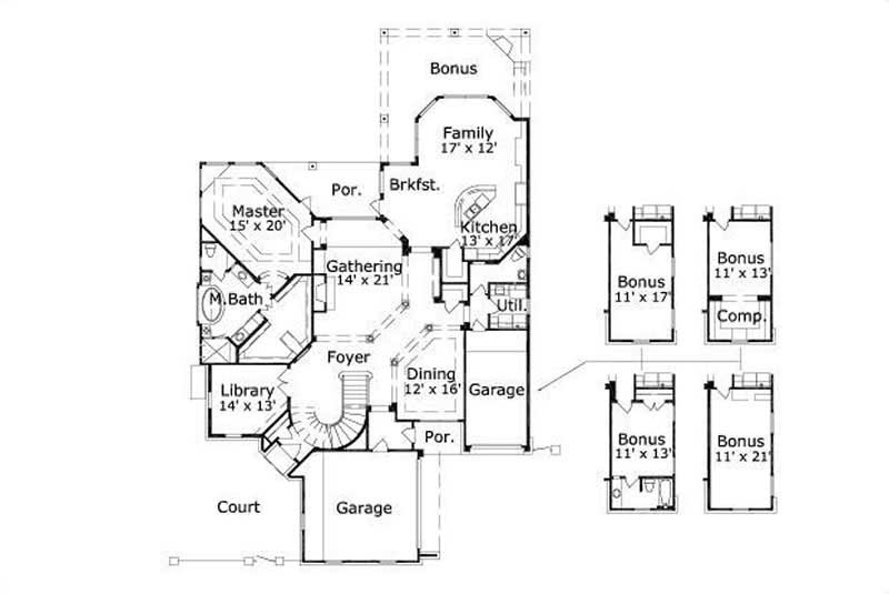 Floor Plan First Story of Country Plan #156-1992