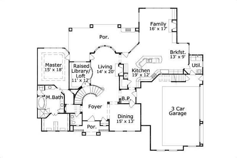 Floor Plan First Story of French Plan #156-1999