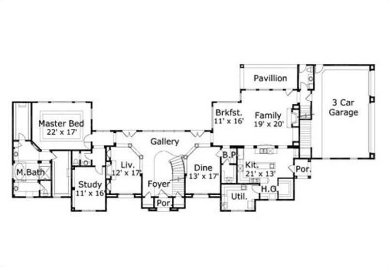 Floor Plan First Story of French Plan #156-2001
