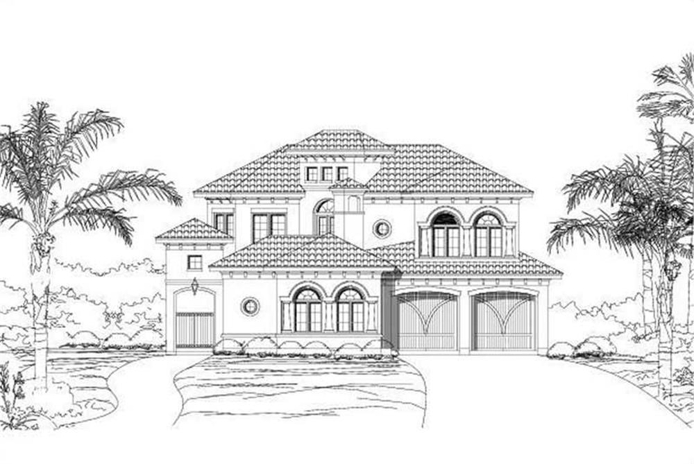 Front elevation of Spanish home (ThePlanCollection: House Plan #156-2017)