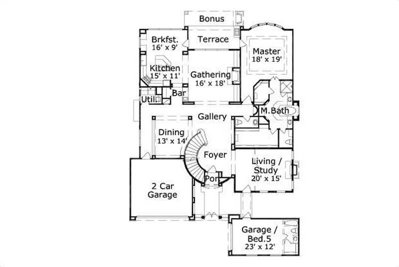 Floor Plan First Story of Spanish Plan #156-2021