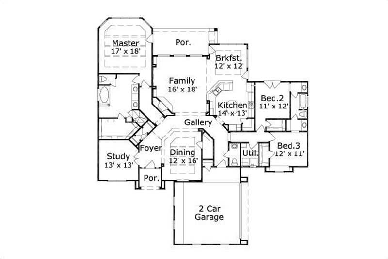 Floor Plan First Story of Ranch Plan #156-2022