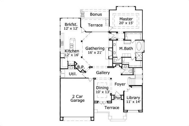 Floor Plan First Story of Spanish Plan #156-2027