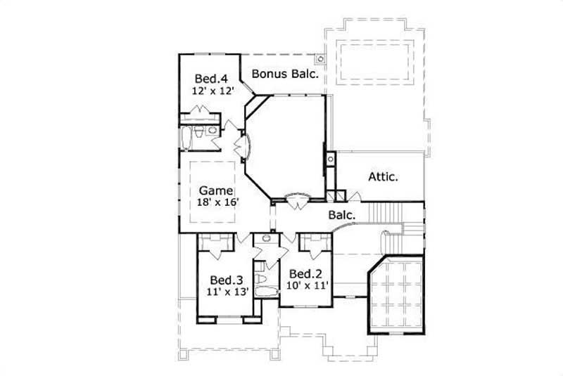 Floor Plan Second Story of Spanish Plan #156-2027