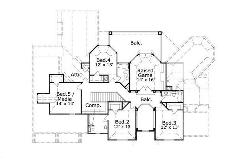 Floor Plan Second Story of Luxury Plan #156-2032