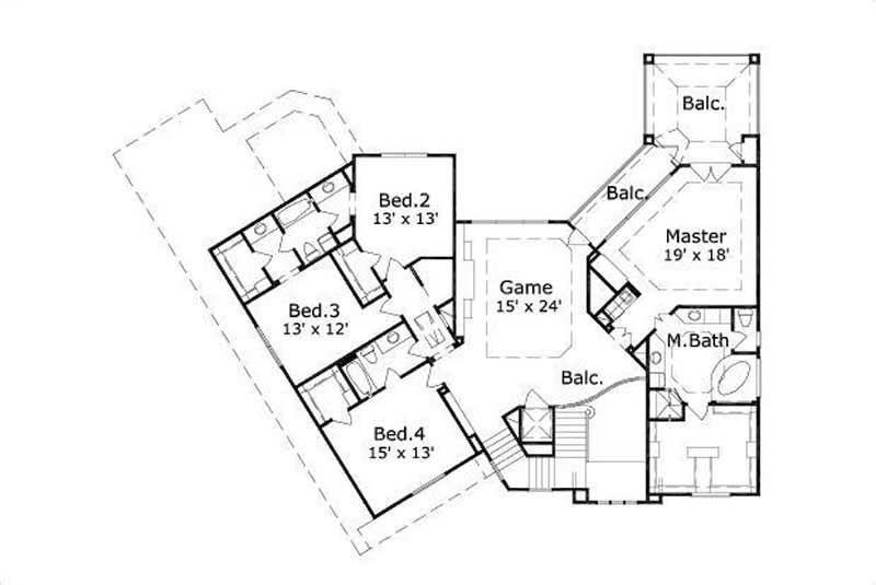 Floor Plan Second Story of Mediterranean Plan #156-2039