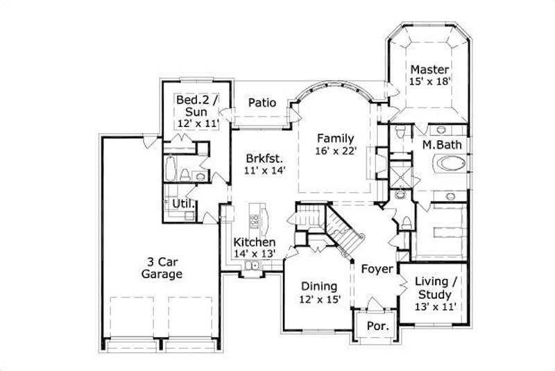 Floor Plan First Story of Country Plan #156-2041