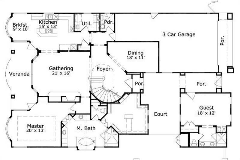Floor Plan First Story of Plan #156-2054