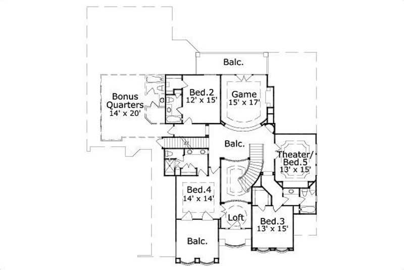 Floor Plan Second Story of French Plan #156-2056