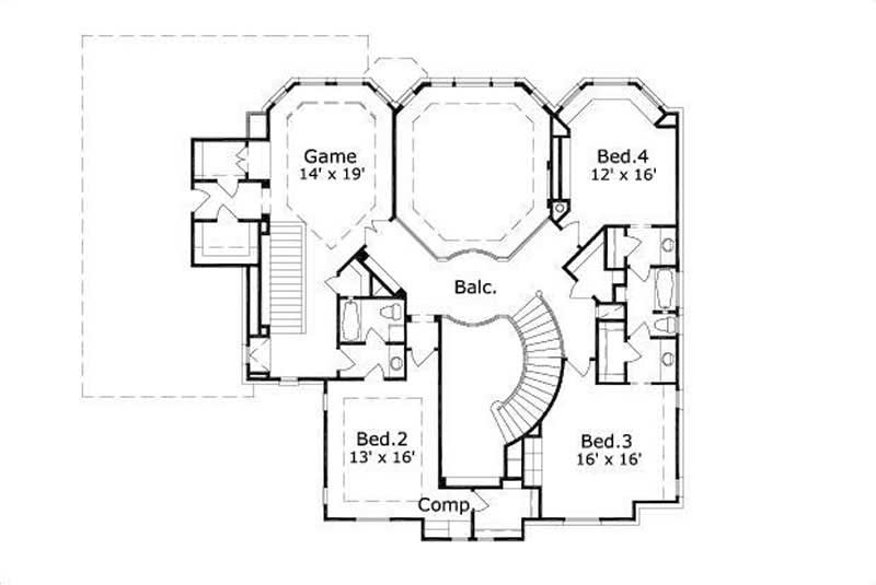 Floor Plan Second Story of Luxury Plan #156-2058
